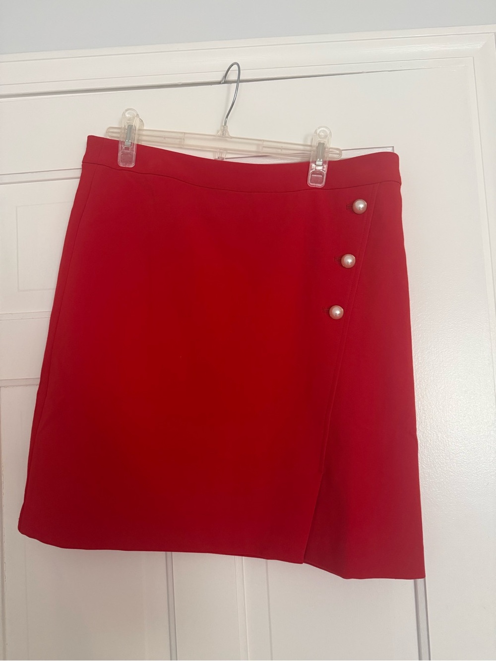 Ann Taylor Red Mini Skirt with Pearl Buttons